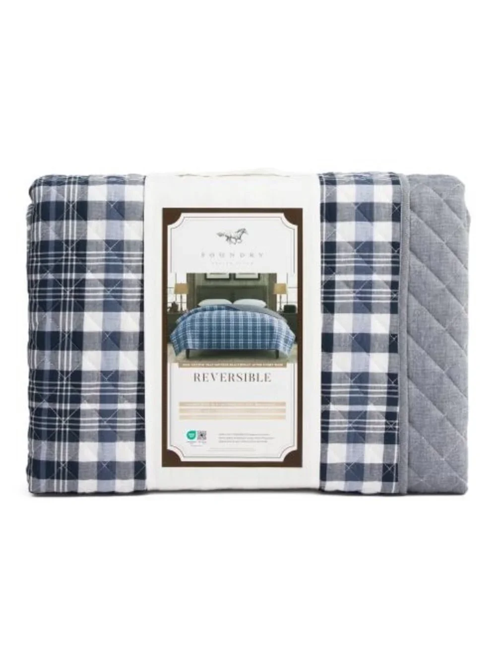FOUNDRY Blue Cotton Reversible Plaid Quilt